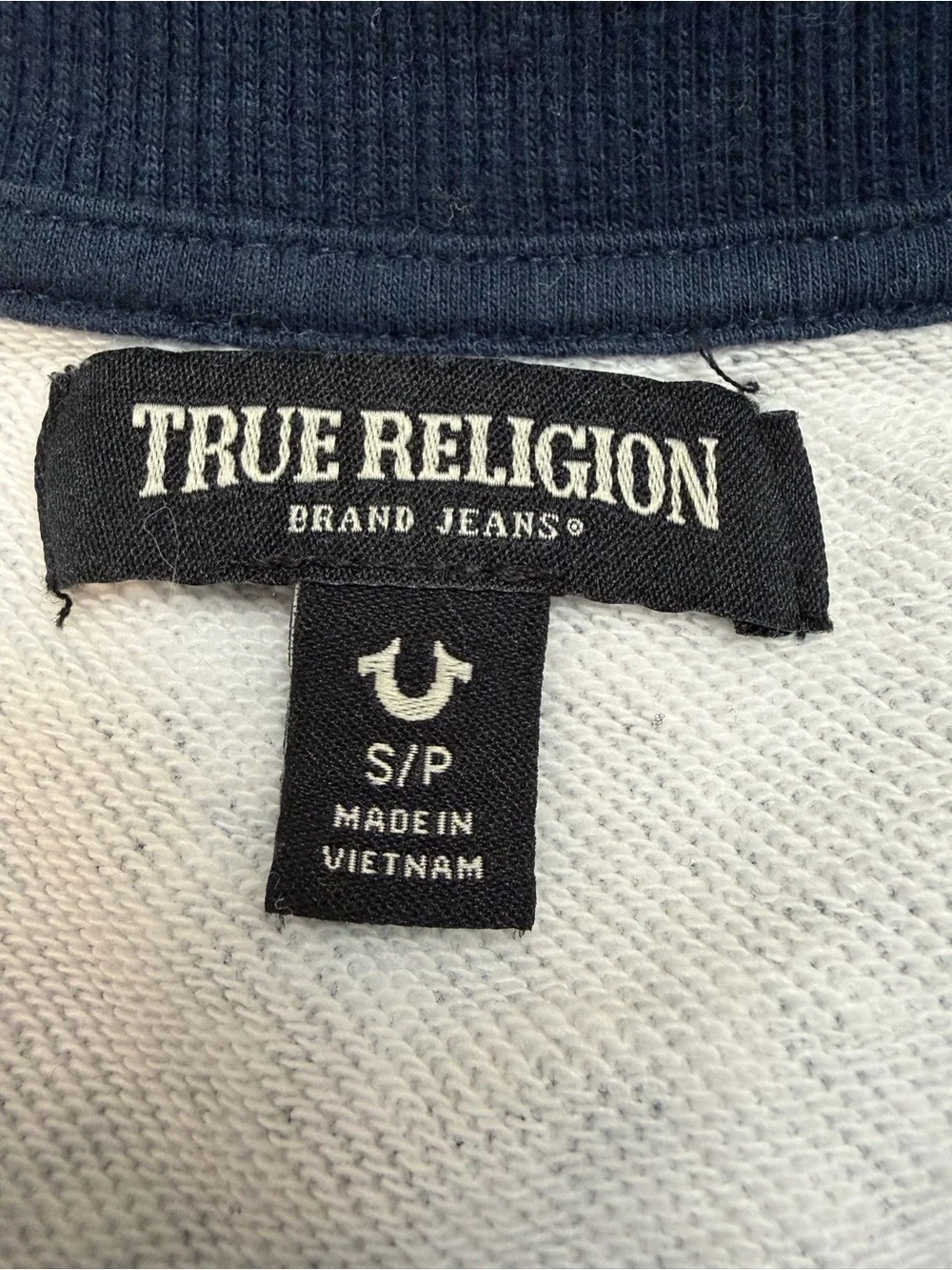 True Religion Men's Blue Patchwork Bandana Crewneck Sweatshirt